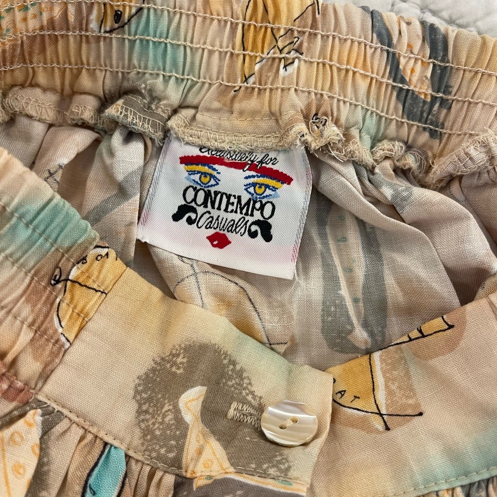 Vintage Contempo Casuals NWT Cream and Blue A-Line Skirt with Pleated Details